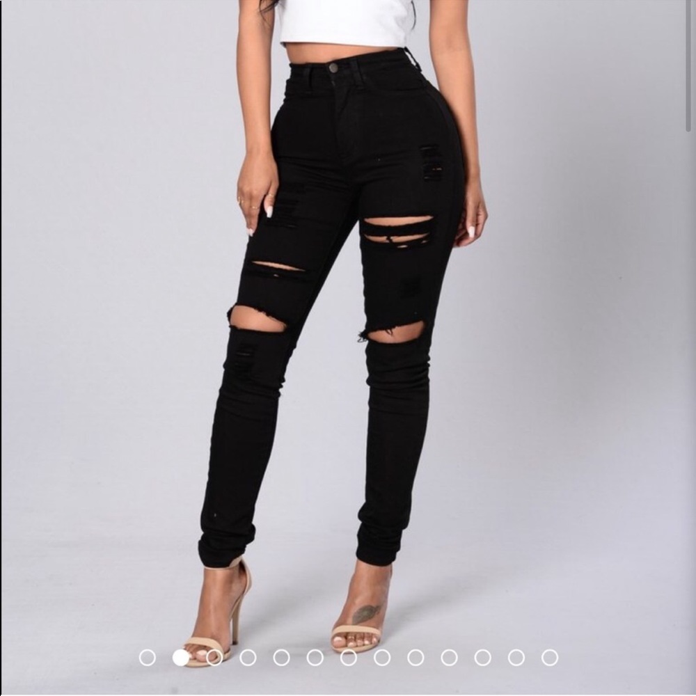 Black Distressed High Waisted Skinny Jeans